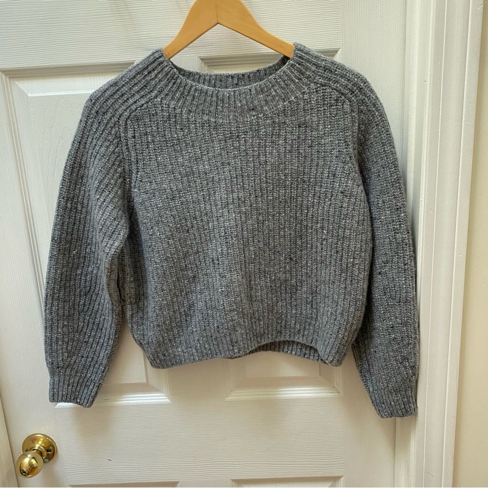 Vince Gray cropped fisherman ribbed crew sweater wool